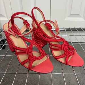 CAbi Red Knotted Heeled Sandals